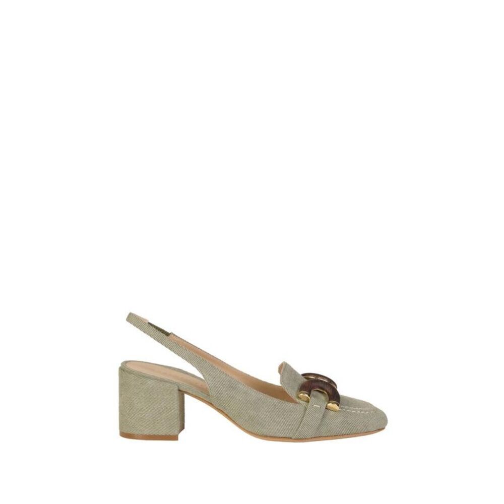 ROBERTO FESTA Textured Fabric Slingback Block Heel Loafer Mules Women KAKI